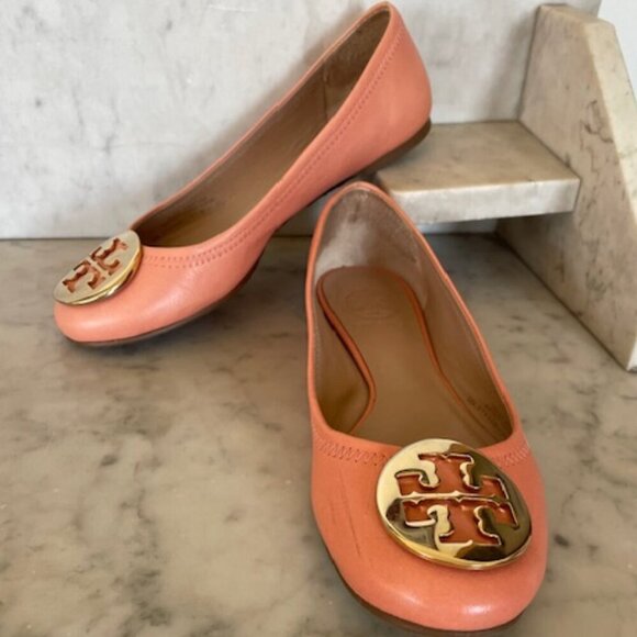 TORY BURCH Minnie Travel Ballet w/ Logo Soft Nappa Leather Sunshine 6 - Picture 3 of 17